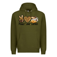 Army Green peace love coffee Premium Hoodie - BarkalooDesign