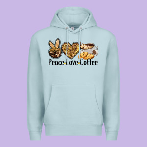 Peace Love Coffee Premium Hoodie Designed By Barkaloodesign