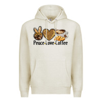 Oatmeal Heather peace love coffee Premium Hoodie - BarkalooDesign