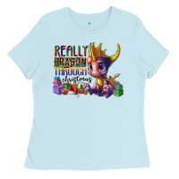 Baby Blue real dragon through christmas Ladies Tee - CowhideDigitalArt
