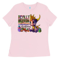 Bubblegum Pink real dragon through christmas Ladies Tee - CowhideDigitalArt
