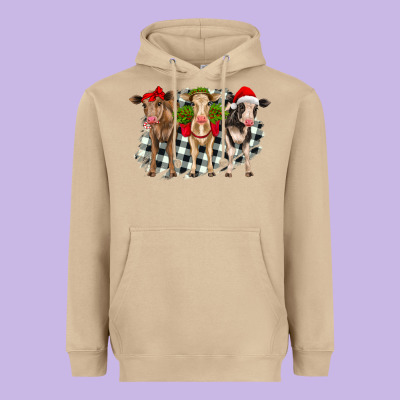 Christmas Heifers Front View Heavyweight Hoodie Designed By Ranaportraitstore