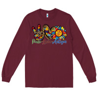 Burgundy peace love autism sunflower Long Sleeve Tee - RacoonDesign