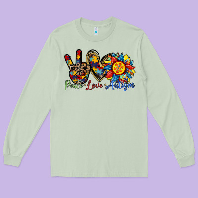 Peace Love Autism Sunflower Long Sleeve Tee Designed By Racoondesign