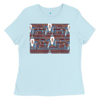 Baby Blue Bull Skull Pattern Ladies Tee - CowhideDigitalArt