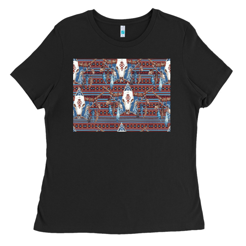 Bull Skull Pattern Ladies Tee by CowhideDigitalArt | Teevron