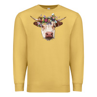 Antique Gold hereford cow with floral headband Premium Sweatshirt - RanaPortraitStore