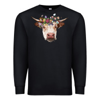 Black hereford cow with floral headband Premium Sweatshirt - RanaPortraitStore