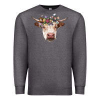Charcoal Heather hereford cow with floral headband Premium Sweatshirt - RanaPortraitStore