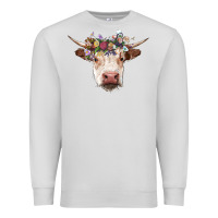 Dove Grey hereford cow with floral headband Premium Sweatshirt - RanaPortraitStore