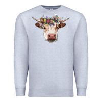 Heather Grey hereford cow with floral headband Premium Sweatshirt - RanaPortraitStore