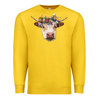 Lemon hereford cow with floral headband Premium Sweatshirt - RanaPortraitStore