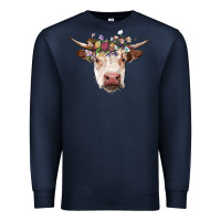 Navy hereford cow with floral headband Premium Sweatshirt - RanaPortraitStore