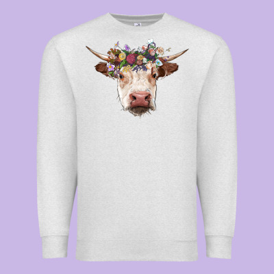 Hereford Cow With Floral Headband Premium Sweatshirt Designed By Ranaportraitstore