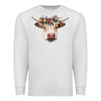 Oatmeal Heather hereford cow with floral headband Premium Sweatshirt - RanaPortraitStore