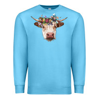 Ocean Blue hereford cow with floral headband Premium Sweatshirt - RanaPortraitStore