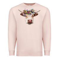 Pale Pink hereford cow with floral headband Premium Sweatshirt - RanaPortraitStore