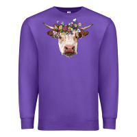 Purple hereford cow with floral headband Premium Sweatshirt - RanaPortraitStore