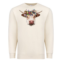 Sandshell hereford cow with floral headband Premium Sweatshirt - RanaPortraitStore