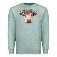 Seafoam hereford cow with floral headband Premium Sweatshirt - RanaPortraitStore