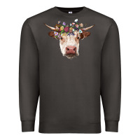 Smoke hereford cow with floral headband Premium Sweatshirt - RanaPortraitStore