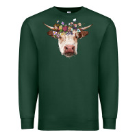 Sports Green hereford cow with floral headband Premium Sweatshirt - RanaPortraitStore