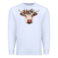 White hereford cow with floral headband Premium Sweatshirt - RanaPortraitStore