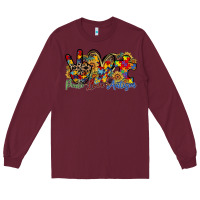 Burgundy peace love autism Long Sleeve Tee - RacoonDesign