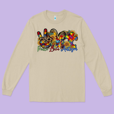 Peace Love Autism Long Sleeve Tee Designed By Racoondesign