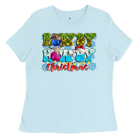 Baby Blue Rowdy Howdy Christmas Ladies Tee - CowhideDigitalArt