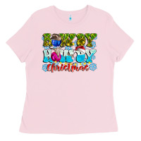 Bubblegum Pink Rowdy Howdy Christmas Ladies Tee - CowhideDigitalArt