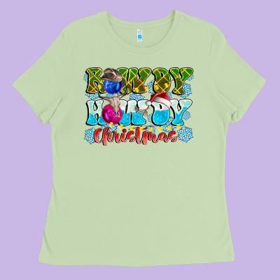 Rowdy Howdy Christmas Ladies Tee Designed By Cowhidedigitalart