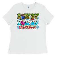 White Rowdy Howdy Christmas Ladies Tee - CowhideDigitalArt