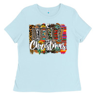 Baby Blue Western Merry Christmas Ladies Tee - CowhideDigitalArt