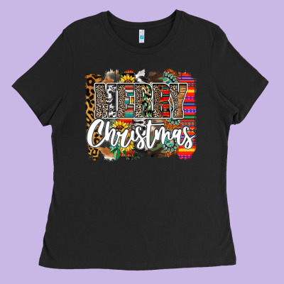 Western Merry Christmas Ladies Tee Designed By Cowhidedigitalart
