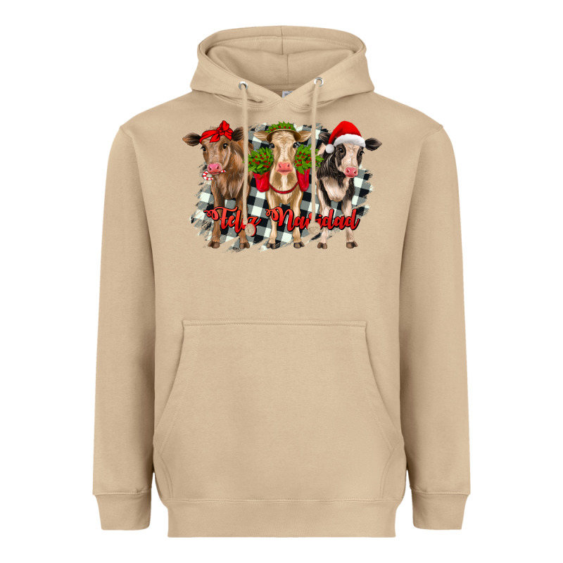 Feliz Navidad Heifers Front View Heavyweight Hoodie by RanaPortraitStore | Teevron