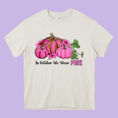 In October We Wear Pink Pumpkin And Sunflowers Heavy Core Tee Designed By Ranaportraitstore
