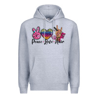 Heather Grey peace love hair Premium Hoodie - BarkalooDesign