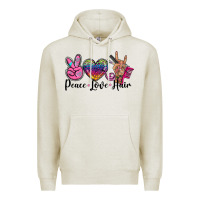 Oatmeal Heather peace love hair Premium Hoodie - BarkalooDesign