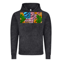 Vintage Black usa flag and cactus and sunflowers with leopard and wood license  plat Vintage Hoodie - Artiststas