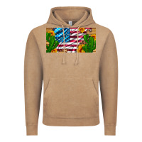 Vintage Coffee usa flag and cactus and sunflowers with leopard and wood license  plat Vintage Hoodie - Artiststas