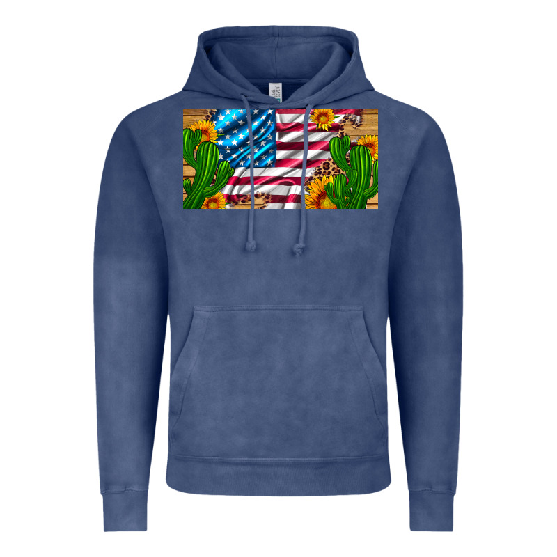Usa Flag And Cactus And Sunflowers With Leopard And Wood License  Plat Vintage Hoodie by Artiststas | Teevron