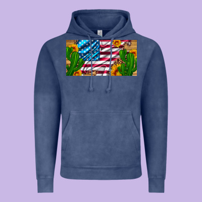 Usa Flag And Cactus And Sunflowers With Leopard And Wood License  Plat Vintage Hoodie Designed By Artiststas