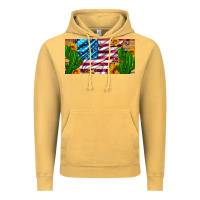 Vintage Mustard usa flag and cactus and sunflowers with leopard and wood license  plat Vintage Hoodie - Artiststas