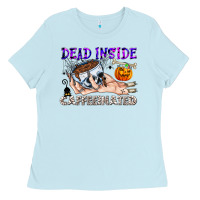 Baby Blue Dead Inside Caffeinated Ladies Tee - CowhideDigitalArt