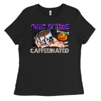 Black Dead Inside Caffeinated Ladies Tee - CowhideDigitalArt