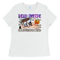 White Dead Inside Caffeinated Ladies Tee - CowhideDigitalArt