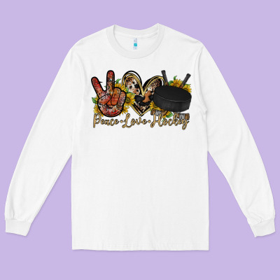 Peace Love Hockey Long Sleeve Tee Designed By Racoondesign