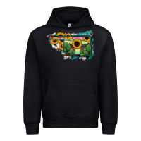 Black Oklahoma Map Sunflower Cactus Serape Urban Hoodie - RanaPortraitStore