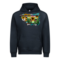 Navy Oklahoma Map Sunflower Cactus Serape Urban Hoodie - RanaPortraitStore